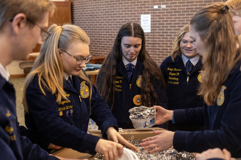Michigan FFA Members Sorting Pop Tabs Service Activity