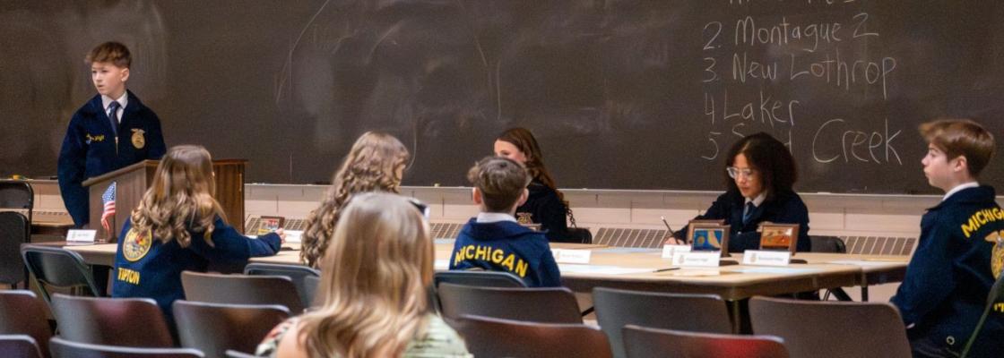 Students competing in Junior High Conduct of Meetings