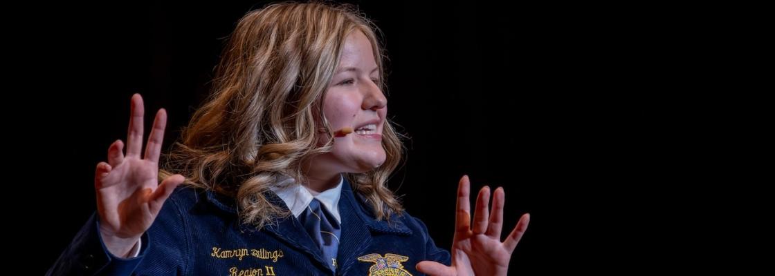 Student competing in Prepared Public Speaking