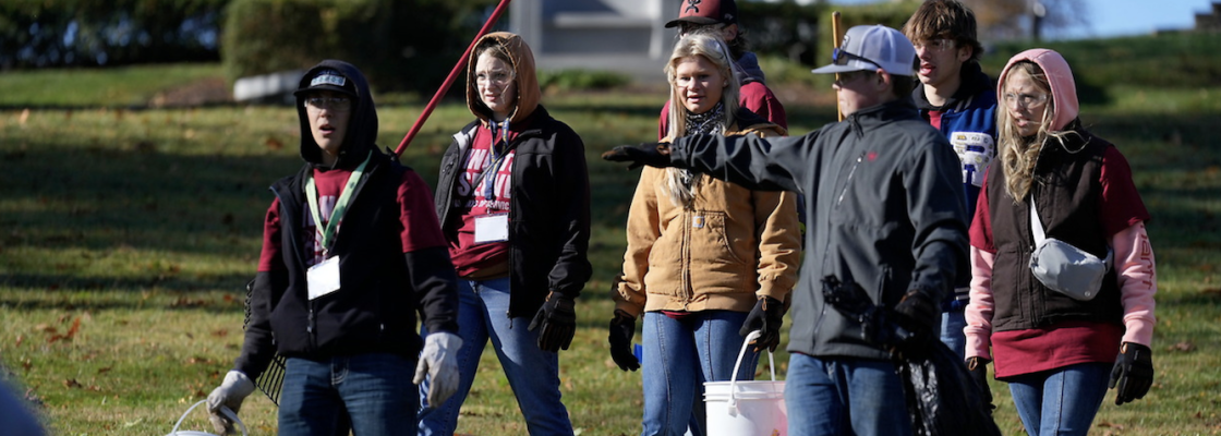 Students preparing for a service project