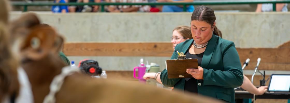Student participating in Dairy Judging contest