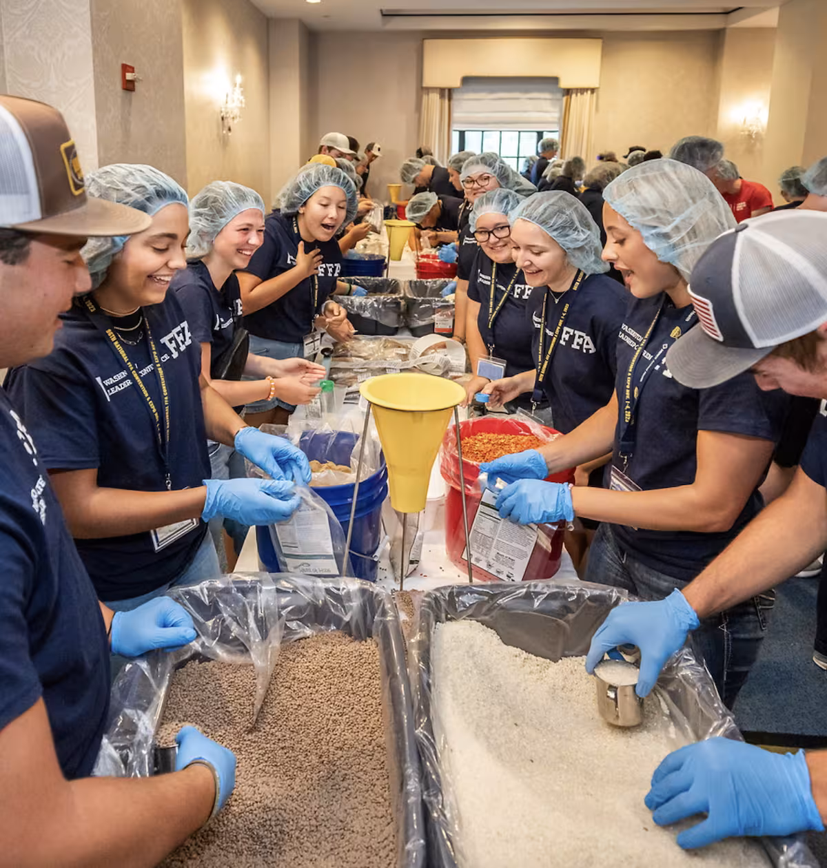 Students packing meals as part of service project